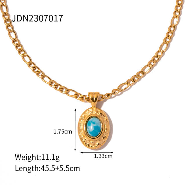 18KG blue crystal stone statement vintage stainless steel necklace set