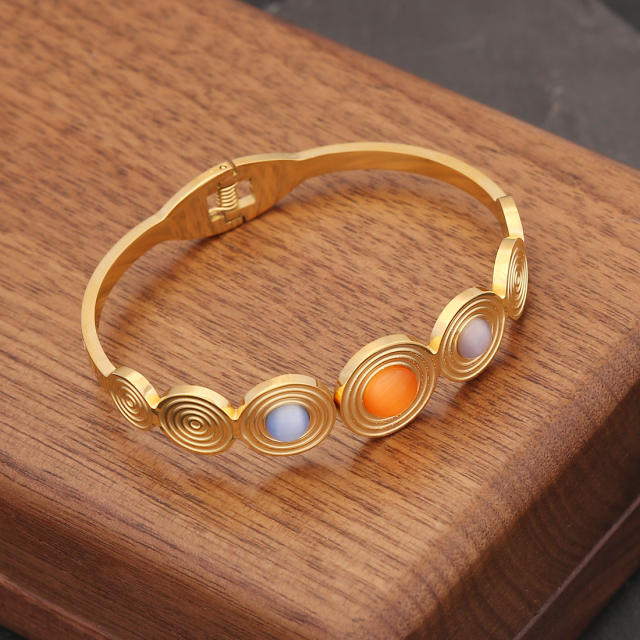 Vintage opal stone statement stainless steel bangle bracelet