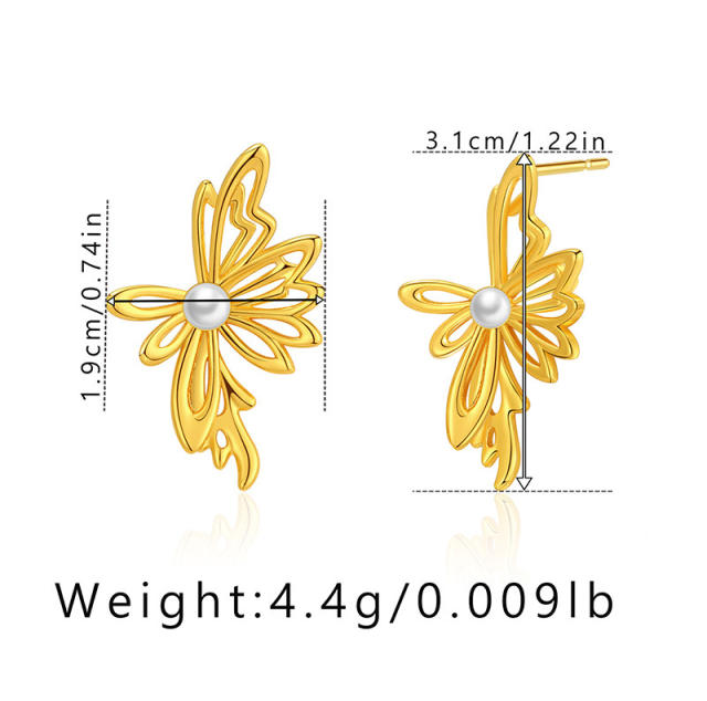 Chic design animal series butterfly real gold plated copper earrings