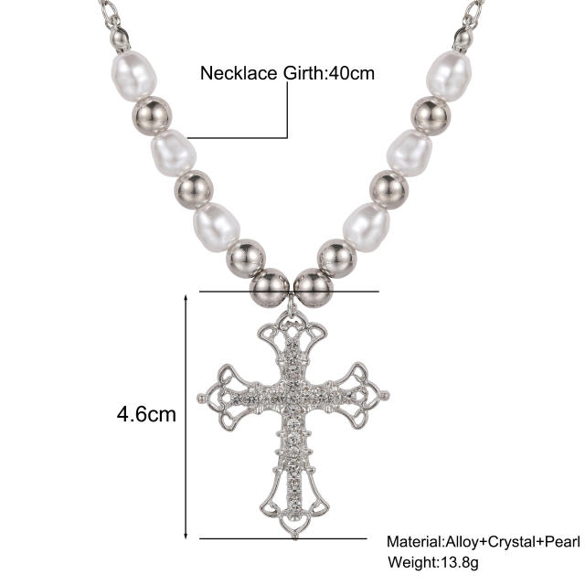 Y2K diamond cross pendant choker necklace