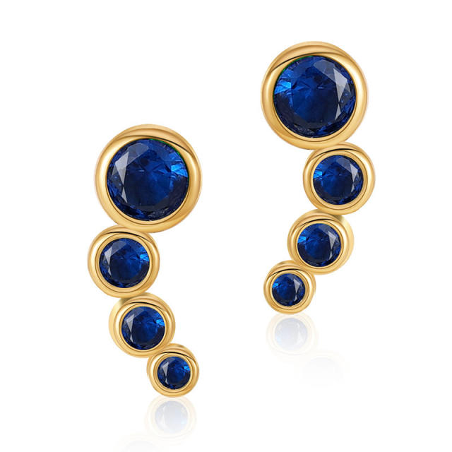 Chic colorful cubic zircon gold plated copper studs earrings