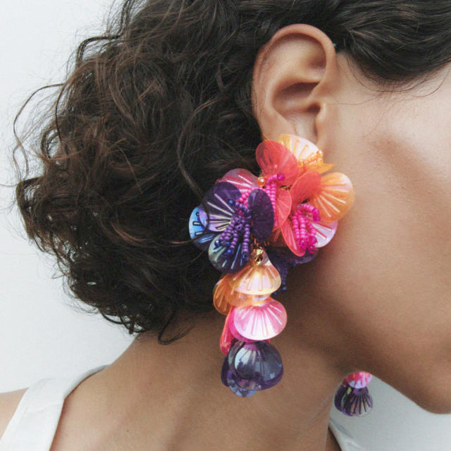 ZA same design colorful flower petal dangle holiday earrings
