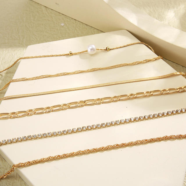 6pcs imiation pearl metal rope chain layer bracelet set