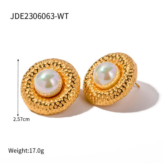 18K vintage pearl turquoise statement chunky stainless steel earrings rings