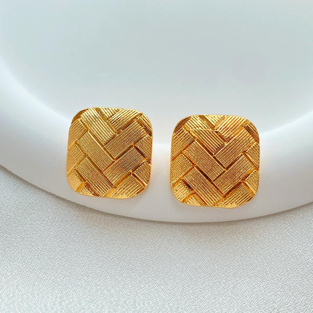 925 needle gold plated copper braid square studs earrings