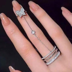 Creative silver color diamond butterfly chain rings