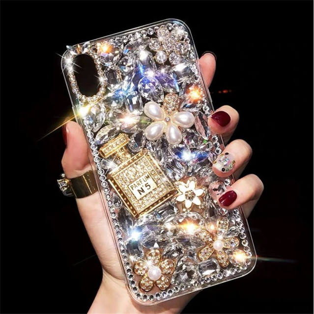 Luxury glass crystal statement perfume bottle phone case for iphone samsung