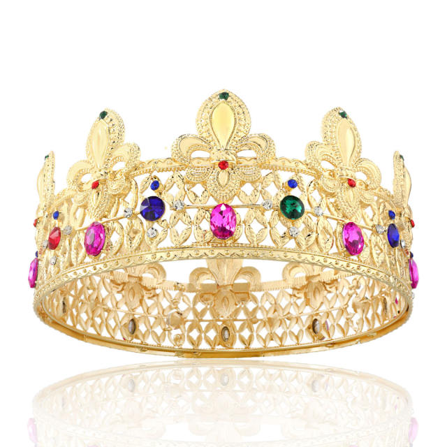 Baroque round shape color rhinestone crown