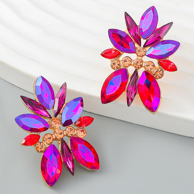 Chunky color glass crystal statement studs earrings