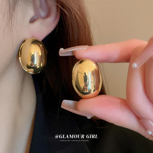 Real gold plated chunky egg shape huggie earrings