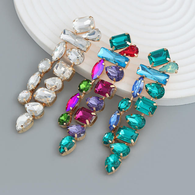 Chunky color glass crystal statement long earrings