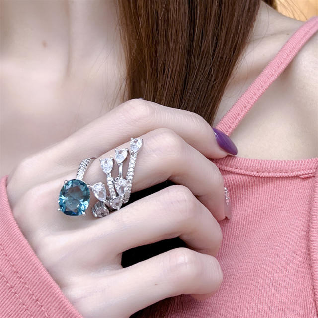 Luxury Aquamarine stone statement women finger rings