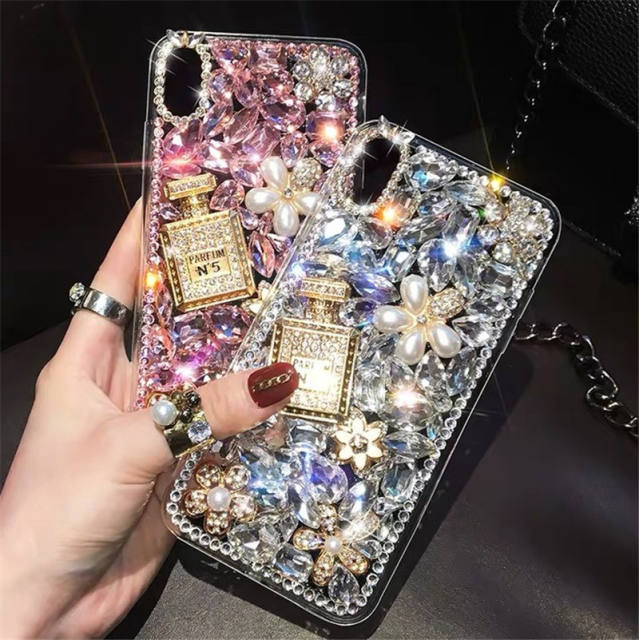 Luxury glass crystal statement perfume bottle phone case for iphone samsung