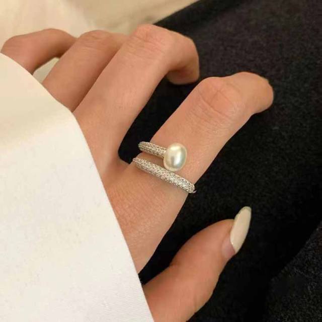 INS pave setting rhinestone pearl nail shape finger rings