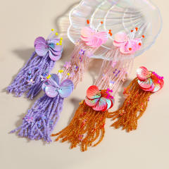Boho colorful flower bead tassel women holiday earrings