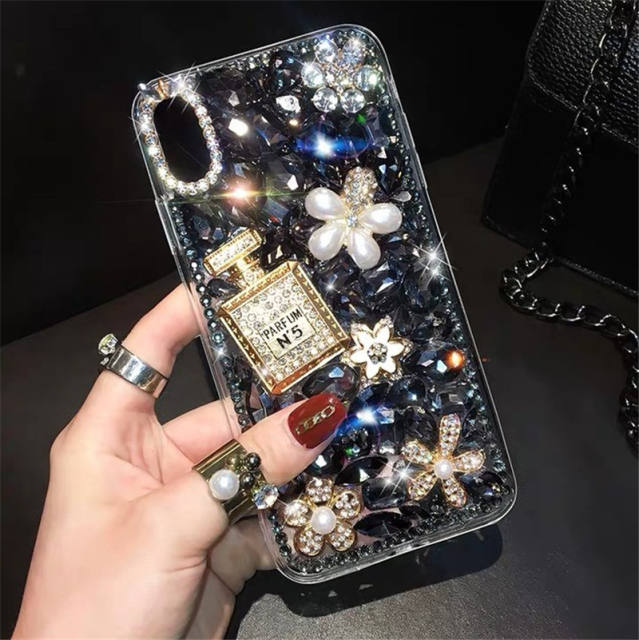 Luxury glass crystal statement perfume bottle phone case for iphone samsung