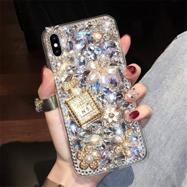 Luxury glass crystal statement perfume bottle phone case for iphone samsung