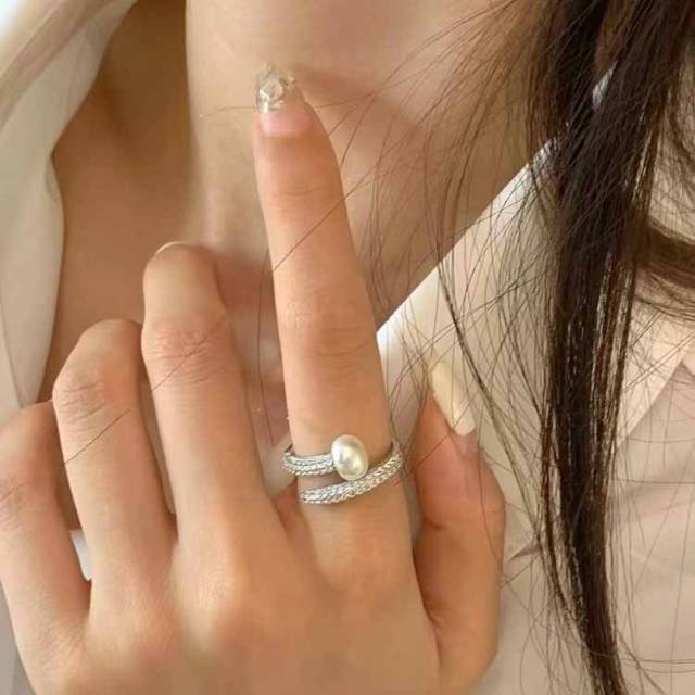 INS pave setting rhinestone pearl nail shape finger rings