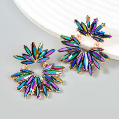 Delicate chunky color glass crystal statement dangle earrings