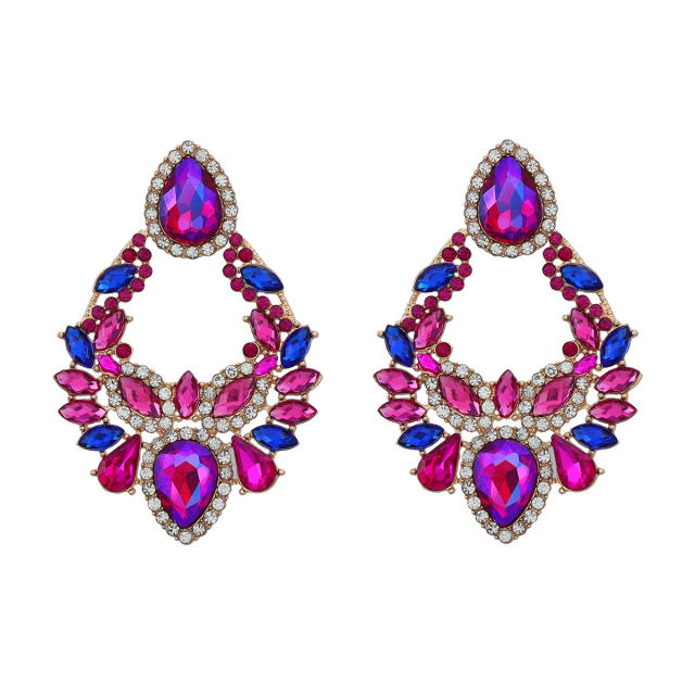 Boho luxury color glass crystal statement chunky earrings