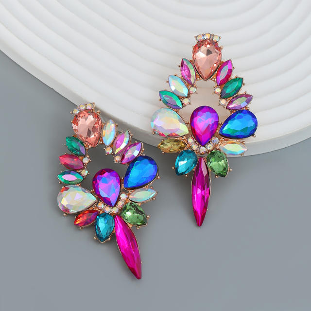 Summer color glass crystal statement chunky prom earings