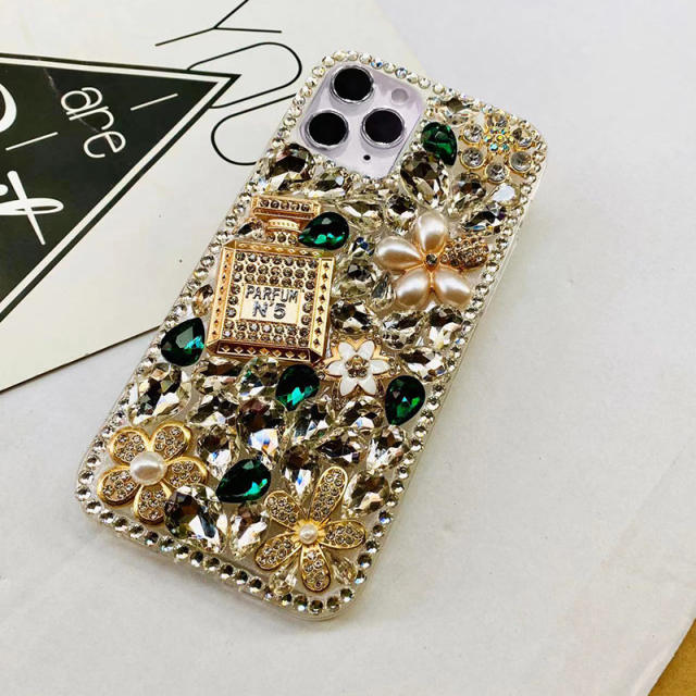 Colorful glass crystal pearl flower perfume bottle diamond phone case