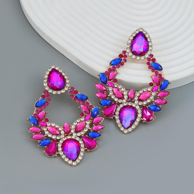 Boho luxury color glass crystal statement chunky earrings