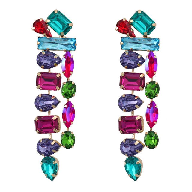 Chunky color glass crystal statement long earrings