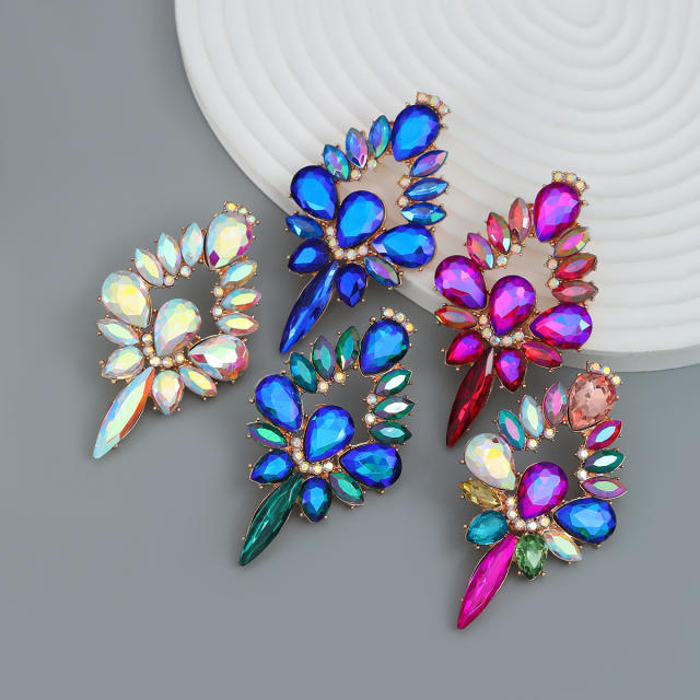Summer color glass crystal statement chunky prom earings