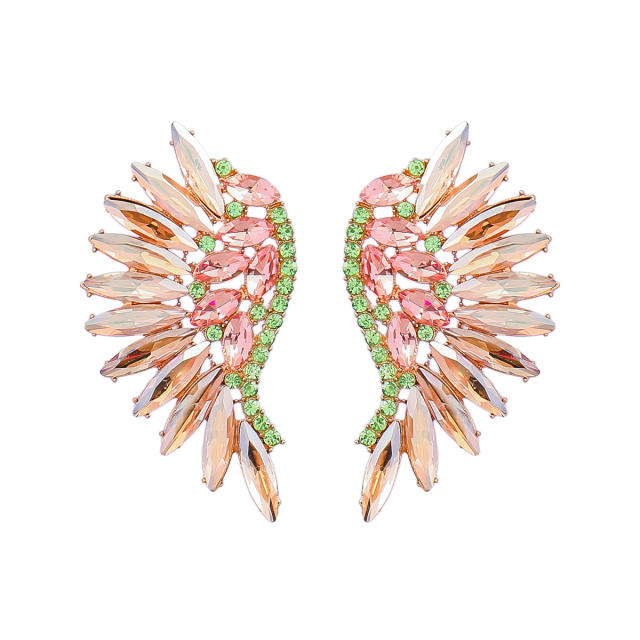 Boho delicate colorful glass crystal statement wing studs earrings