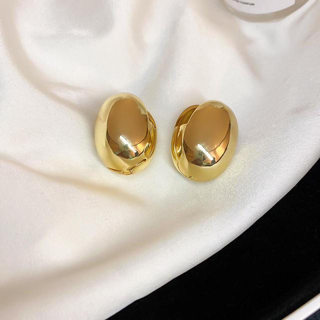 Real gold plated chunky egg shape huggie earrings