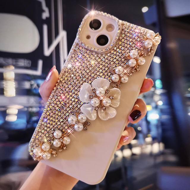 Creative diamond pearl flower clear phone case for iphone