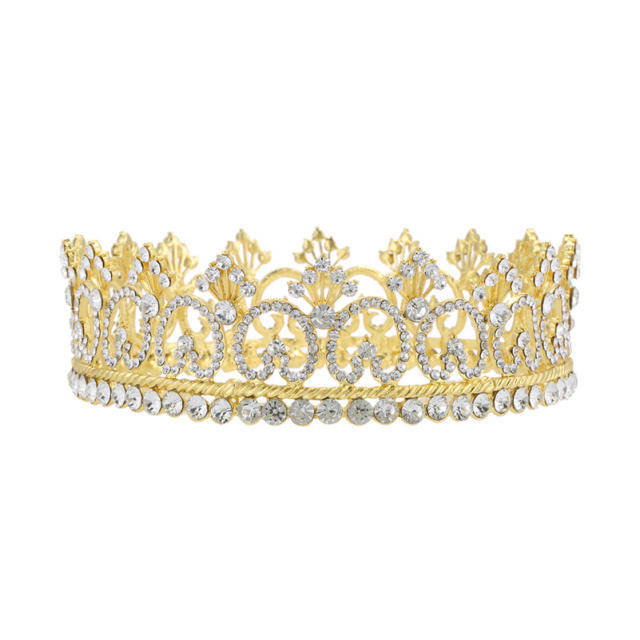 Delicate rhinestone gold color alloy crown for men