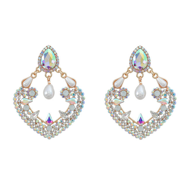 Luxury color glass crystal statement geometric shape earrings