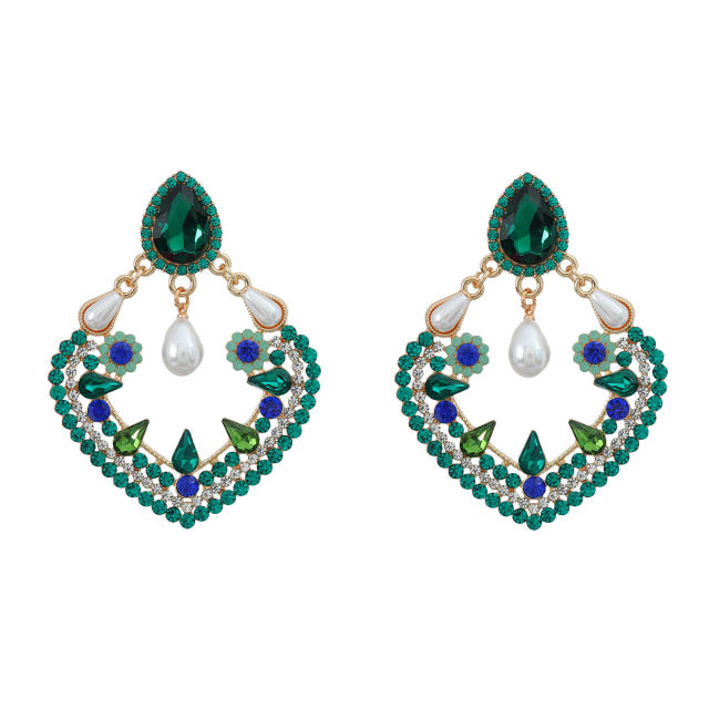 Luxury color glass crystal statement geometric shape earrings