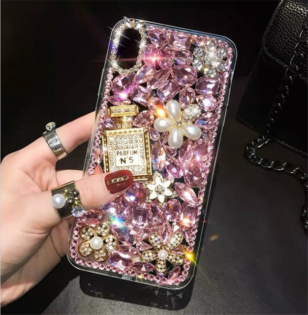 Luxury glass crystal statement perfume bottle phone case for iphone samsung