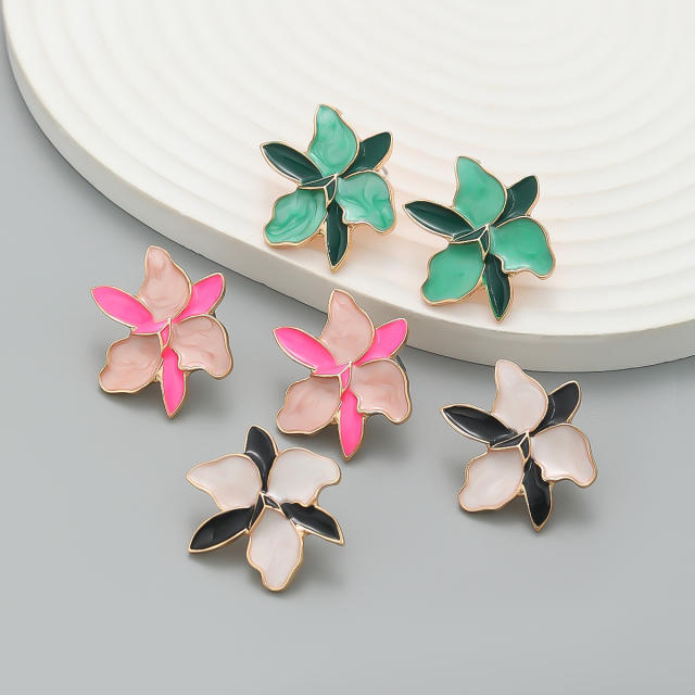 Boho color matching enamel flower studs earrings