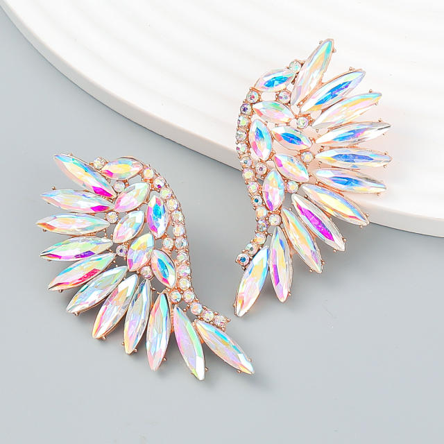 Boho delicate colorful glass crystal statement wing studs earrings