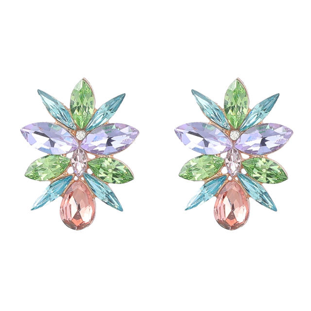 Luxury color glass crystal statement flower studs earrings