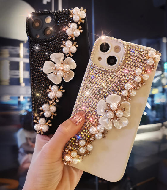 Creative diamond pearl flower clear phone case for iphone