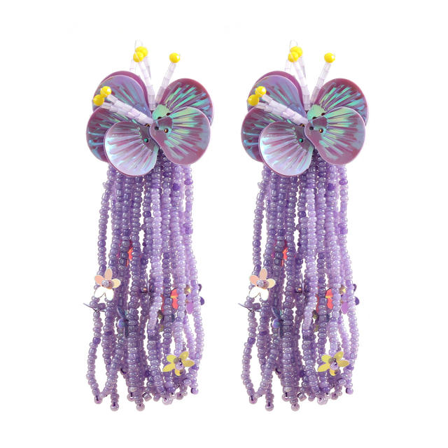 Boho colorful flower bead tassel women holiday earrings