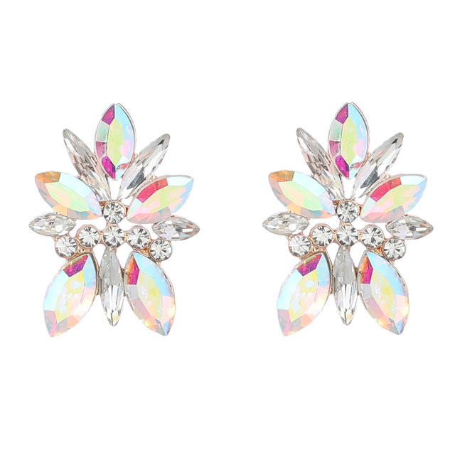 Chunky color glass crystal statement studs earrings