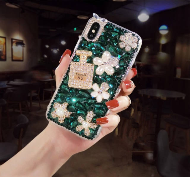 Luxury glass crystal statement perfume bottle phone case for iphone samsung