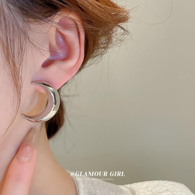 Simple moon silver color studs earrings
