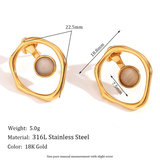 Colorful opal stone statement geometric circle stainless steel earrings jacket earrings