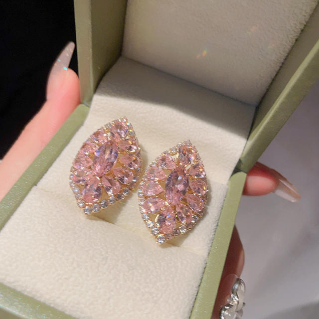 925 needle pink color series cubic zircon prom party earrings