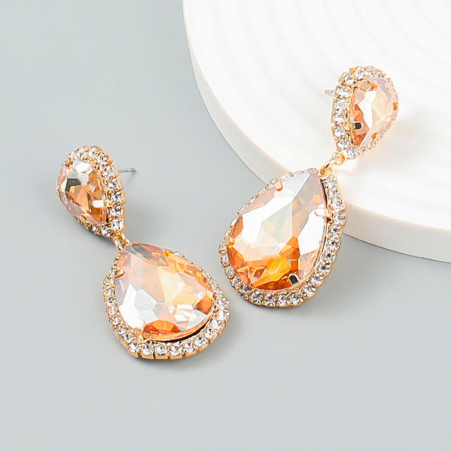 Delicate tear drop glass crystal statement earrings