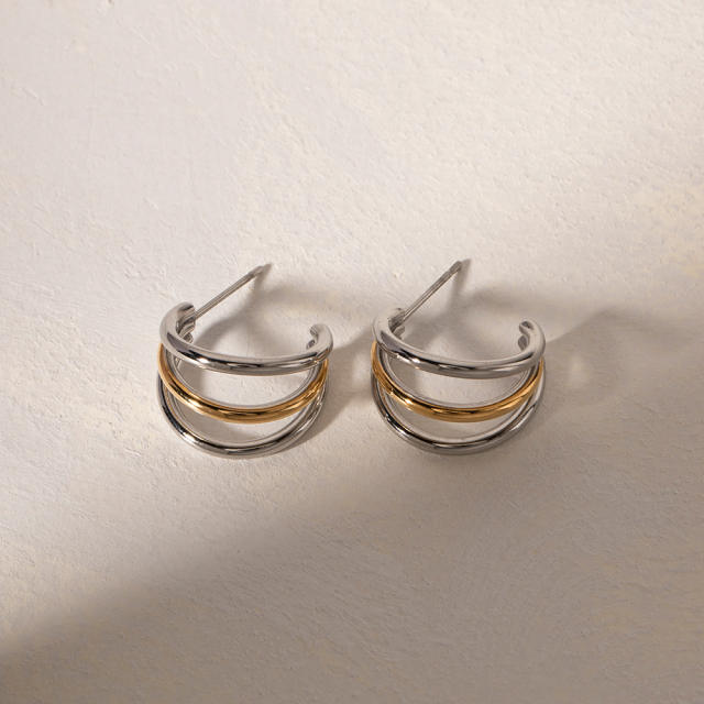 Personality two tone stainless steel chunky earrings