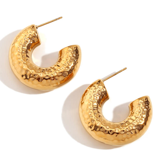 18KG chunky bold craved pattern stainless steel hoop earrings