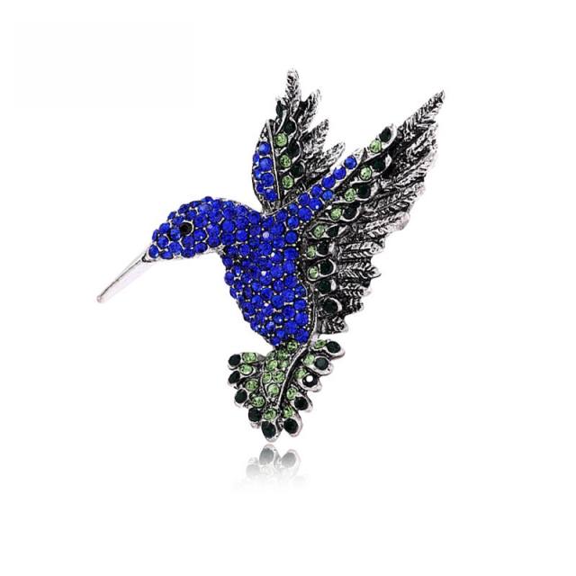 8 color full rhinestone hummingbird animal series brooch